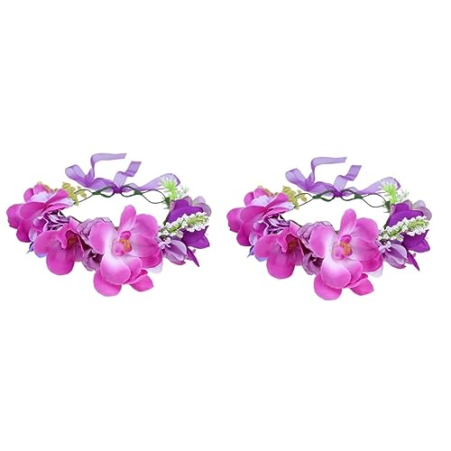 FOMIYES 2 Stk Hochzeit Blumenstirnband Haarband Blumenkranz Stirnband Brautjungfer Haarkranz Braut Haarkranz Halo Floraler Kopfschmuck Violett Erdfarben Einstellen Strand von FOMIYES