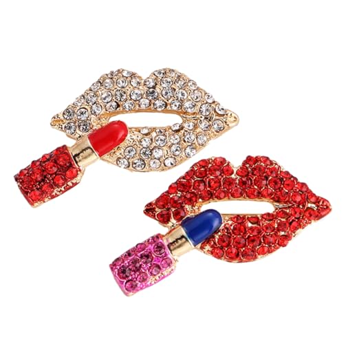 FOMIYES 2 Stück Lippenstift Broschen mit Roten Strasssteinen Anstecknadeln für Damenkleidung Schals und Hüte Langlebige Verzierende Schmuckpins für Blazer und Accessoires von FOMIYES