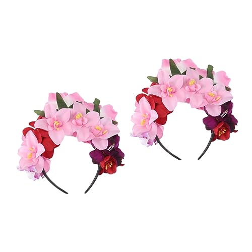 FOMIYES 2 Stk Rosa Stirnband Halloween-blumen Tag Der Toten Accessoires Für Frauen Mexikanische Rose Stirnband Geweih Haarspange Simulations-rosen-haarreifen Cosplay Fräulein Mexiko Stoff von FOMIYES