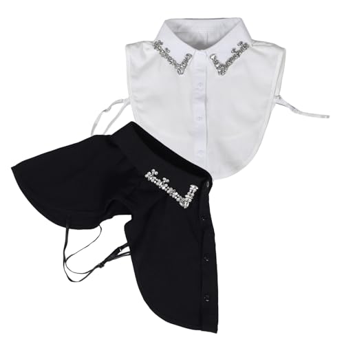 FOMIYES 2stücke Abnehmbarer Blusenkragen Für Damen Halshalskette Mit Glassteinen Eleganter Fake Collar Und Weiß Vielseitiger Krageneinsatz Für Und Büro von FOMIYES