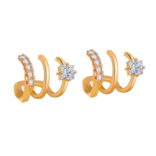 FOMIYES 2 Stück Multilayer Ear Clip Ohrschmuck Damen Zirkonia Ohrringe Piercing Modisch Goldfarben Stilvoll von FOMIYES