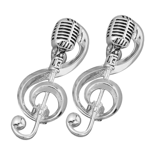 FOMIYES 2 Stück Musik Brosche Musiknoten-Abzeichen Musikbroschen für Damen Retro Mikrofon Brosche Mode Schmuck Brosche Anstecknadeln für Damen Broschennadeln für Frauen Legierung Silver von FOMIYES