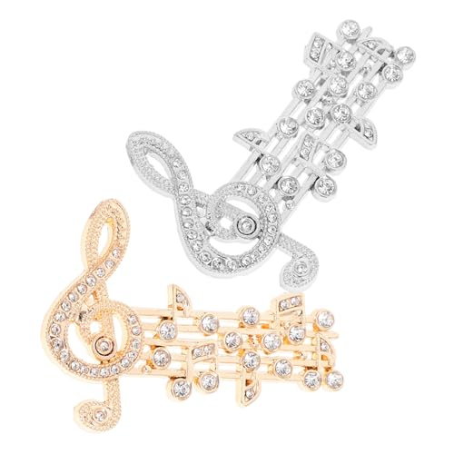 FOMIYES 2 Stück Musiknoten Broschen mit Strass Steinen Metall Anstecknadeln für Damen Dekorative Pins für Kleidung Taschen und Hüte Elegante Schmuck Accessoires Geschenkidee von FOMIYES