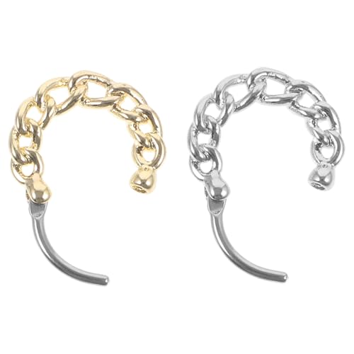 FOMIYES 2 Stück Nasenringe Piercing mit Filigranem Hohlmuster Leichter Metall Nasenclip mit Kettendetail Modischer Nasenschmuck für Damen Hypoallergen und Langlebig von FOMIYES