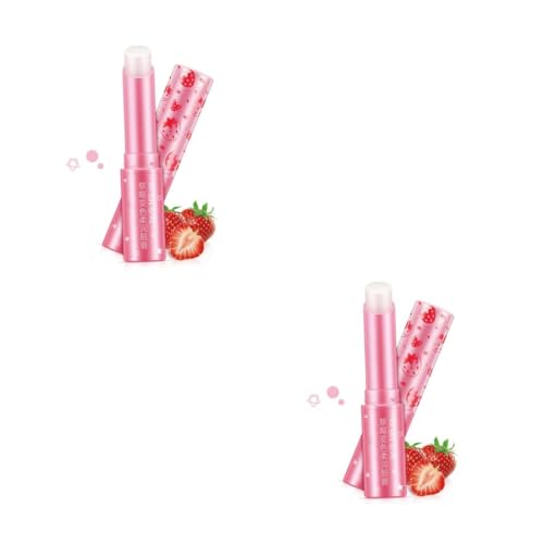FOMIYES 2 Stück Natürlicher Erdbeer Lippenbalsam für Damen Feuchtigkeitsspendender Pflegender Pflege Stift Reparierend und Erfrischend Sanfte Lippenpflege mit Farbwechsel von FOMIYES