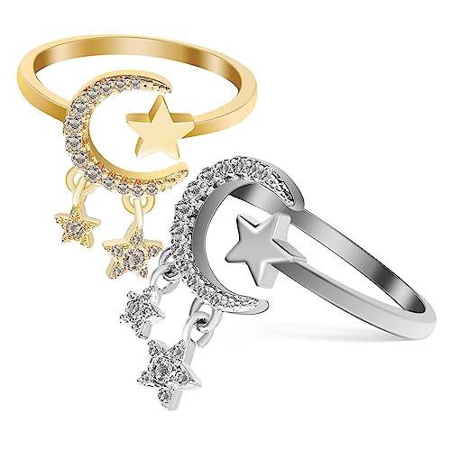 FOMIYES 2 Stück Offene Verstellbare Ringe im Stern Mond Design Finger Ringe für Damen für Alltag Hochzeiten und Besondere Anlässe von FOMIYES