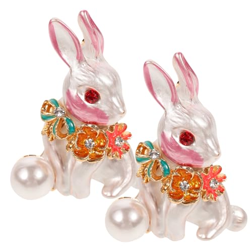 FOMIYES 2 Stück Osterbrosche Hasen Design mit Perlen Cartoon Tier Anstecknadeln für Damen Kristalllegierung Dekorative Kleidungsschmuck für Festtage und Alltag von FOMIYES
