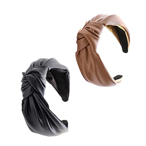 FOMIYES 2 Stück PU Leder Haarband Verstellbar Leichtes Stirnband für Damen Makeup Spa Sport Geeignet Weiches Knotenförmiges Haarband in Schwarz und Braun Hautfreundlich Flexibler Kopfband von FOMIYES