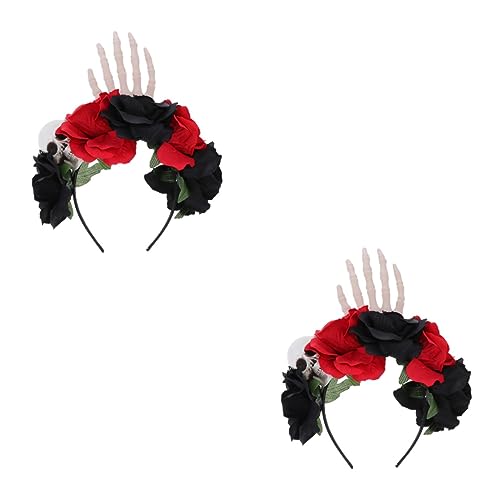 FOMIYES 2 Stk Schädel-hand-stirnband Mexikanisches Stirnbandkostüm Rosenblüten Kostüm Halloween-skelett-kopfschmuck Schädel Rose Stirnband Handknochen Fräulein Stoff Dämon von FOMIYES