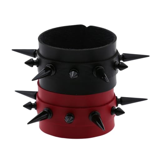 FOMIYES Punk Lederarmband für Herren 2 Stück Verstellbare Nietenarmbänder im Coolen Design Spike Armband Glattem für Männer und Frauen Modisches Armband im Gothic Stil von FOMIYES
