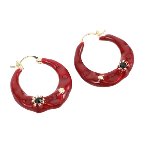 FOMIYES 2 Stück Rote Creolen Ohrringe Damen Retro Stil Leichtes Legierungsmaterial Elegante Emaille Details Modische Hoop Earrings Für Arbeit Party Reise von FOMIYES