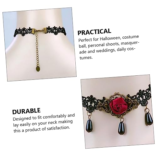 FOMIYES 2 Stück Rote Rosen Halskette mit Spitzenkragen Gothic Choker mit Kristallanhänger Verstellbare Halskette für Halloween Party und Festliche Anlässe Elegantes Schmuckstück für Damen von FOMIYES