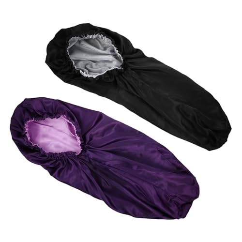 FOMIYES 2 Stück Satin Schlafhauben Damen Lang Doppellagige Pflegemützen mit Gummizug Weiche Haarschutz Caps für Lange Haare für Nachtpflege Make up und Haushalt Schwarz von FOMIYES