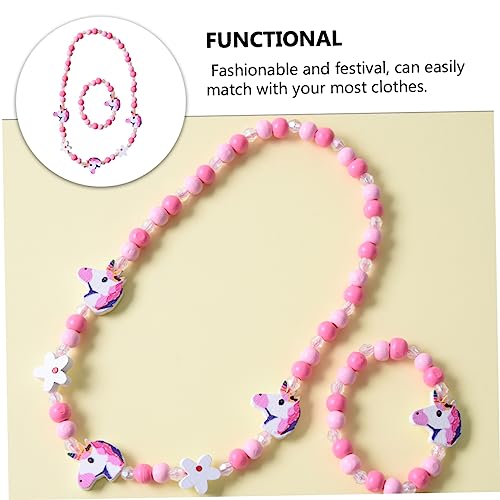 FOMIYES 2 Stück Schmuckset Teilig Elastisches Perlenarmband und Cartoon Einhorn Halskette Farbenfrohes Holzperlen Design Verstellbar für Mädchen Geburtstag und Party von FOMIYES