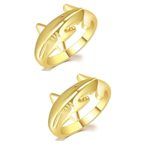 FOMIYES 2 Stück Shark Ring Damen Ring Verstellbar Offener Fingerring Tier Schmuck für Frauen Goldfarben für Besondere Anlässe von FOMIYES