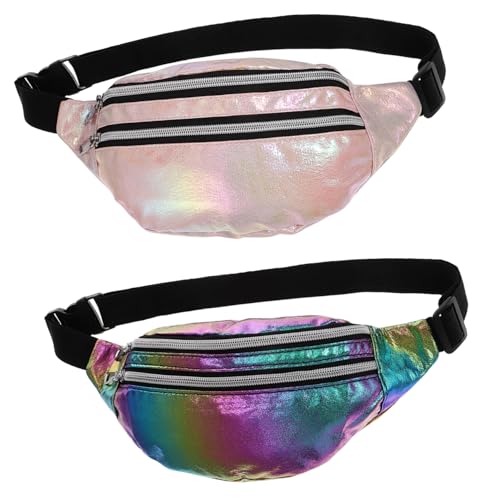 FOMIYES 2 Stück Shiny Fanny Pack Damen Bauchtasche mit Reißverschluss Portable Hüfttasche in Regenbogenfarben und Kompakt Vielseitig für Reisen und Alltag von FOMIYES
