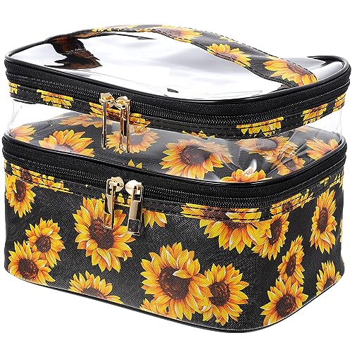 FOMIYES 2st Sonnenblumen-Kosmetiktasche Zweilagige Kosmetiktasche Kulturbeutel Mit Henkel Großer Kosmetik-Organizer Kosmetiktaschen Für Damen Aufbewahrungstaschen PVC Bilden Reisen von FOMIYES