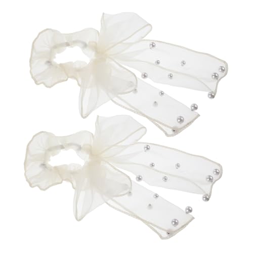 FOMIYES 2stücke Elastische Organza-haarbänder Mit Schleife Vielseitige Haargummis Für Damen Und Mädchen Für Dickes Und Dünnes Haar Eleganten Beige- von FOMIYES