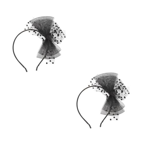 FOMIYES 2 Stück Stylisches Damen Haarband mit Großem Schleifen Netz und Zartem Spitzen Vorhang Retro Jahre Haarschmuck für Party Verlobung und Alltag Dehnbar und Langlebig Schwarz von FOMIYES