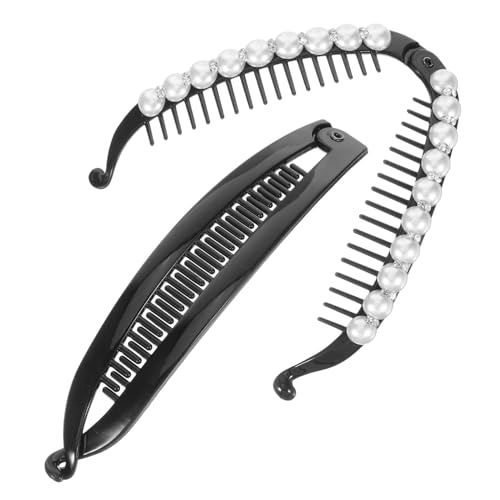 FOMIYES 2 Stück Teiliges Bananenspangen mit Perlen und Bernstein Design Haarklammern mit Festem für Dickes und Stilvolle Haarschmuck Damen für Hochzeiten und Alltag von FOMIYES