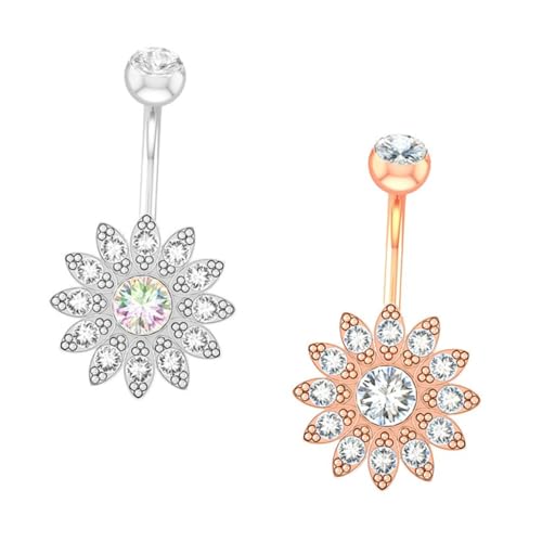 FOMIYES 2 Stück Teiliges Bauchnabelpiercing Sonnenblume Nabelring Damen Silber Roségold Modisch Glatte Oberfläche Komfortabel für Festival Party Tanz Schmuck von FOMIYES
