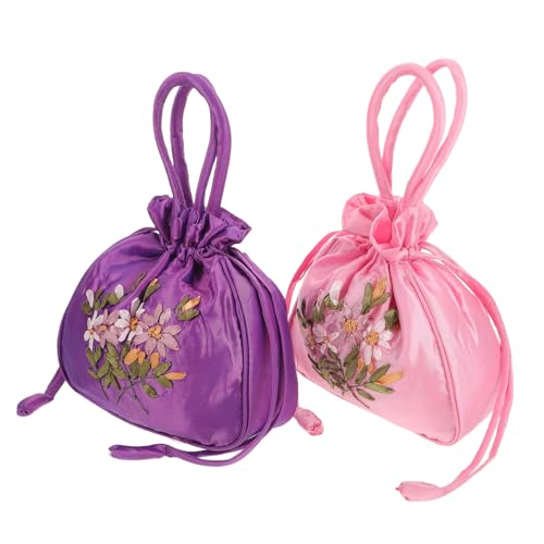 FOMIYES 2 Stück Teiliges Bestickte Handtaschen für Damen Leichte Robuste Ethno-stil Umhängetaschen Verstellbarem Kordelverschluss Kleine Geldbeutel für Alltag Fest Geschenk von FOMIYES