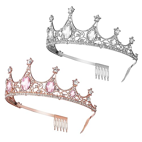 FOMIYES 2 Stück Teiliges Braut Tiara mit Strasskamm Stabile Hochzeit Haarkrone in Rosa und Silber Modischer Haarschmuck für Braut Brautjungfer Geburtstag und Cosplay Langlebig und Sicher von FOMIYES