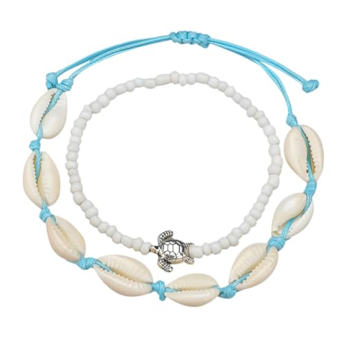 FOMIYES 2 Stück Teiliges Fußkettchen Damen Muschel Perlen Vintage Knöchel Schmuck Verstellbar Modisch Langlebig von FOMIYES