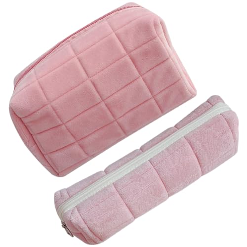 FOMIYES 2 Stück Teiliges Kosmetiktaschen Plüsch Makeup Organizer Tragbare Schminktaschen Leicht Praktisch Für Reisen Alltag Rosa Makeup Pouch Elegant Pflegeleicht von FOMIYES