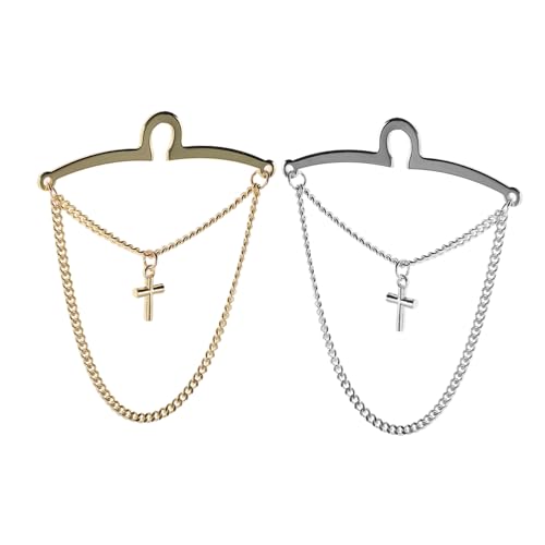 FOMIYES 2 Stück Teiliges Krawattenketten mit Kreuzanhänger für Herren Leichte Kompakte Metallkrawattenklammern mit Gliederkette Stabiler Halt für Business Hochzeit und Formelle Anlässe von FOMIYES