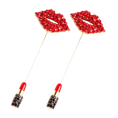 FOMIYES 2stücke Lippenstift Brosche Damen Schalnadel Anstecknadel Strass Kleidung Hut Ornament Rucksack Pin von FOMIYES