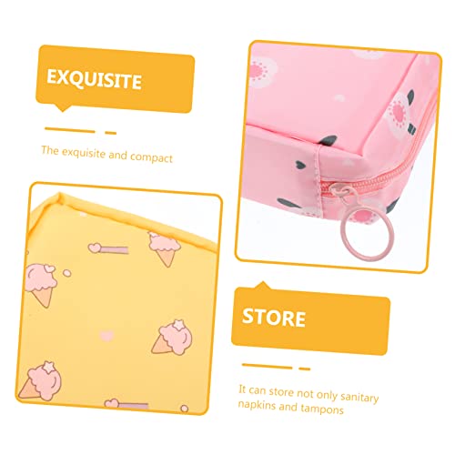 FOMIYES 2 Stück Teiliges Periodentasche mit Starkem Reißverschluss Tragbarer Leichter Sanitary Pads Organizer für Schule Arbeit Reisen Cartoon Design Blume Eiscreme von FOMIYES