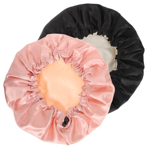FOMIYES 2 Stück Teiliges Satin Schlafmütze Damen Verstellbare Elastische Haarhaube für Indoor Schlaf Haarschutz Beim Schlafen Dekorative Bonnet in Schwarz und Rosa von FOMIYES