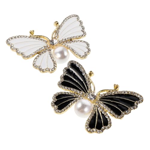 FOMIYES 2 Stück Teiliges Schmetterling Emaille Broschen mit Metall Pin Funkelnde Strass Anstecknadeln Eleganter Schmuck für Hochzeit Party und Alltag Schwarz-weiß Design von FOMIYES
