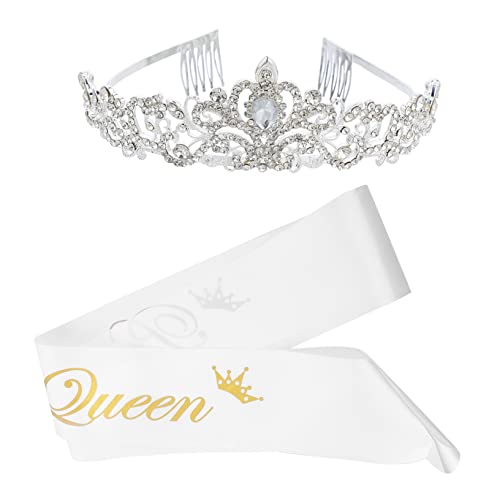 FOMIYES 2 Stück Teiliges Set Krone und Sash für Abschlussfeiern Haarschmuck Set für Hochzeiten Partys und Fotoshootings für Prom Queen und Festliche Anlässe von FOMIYES