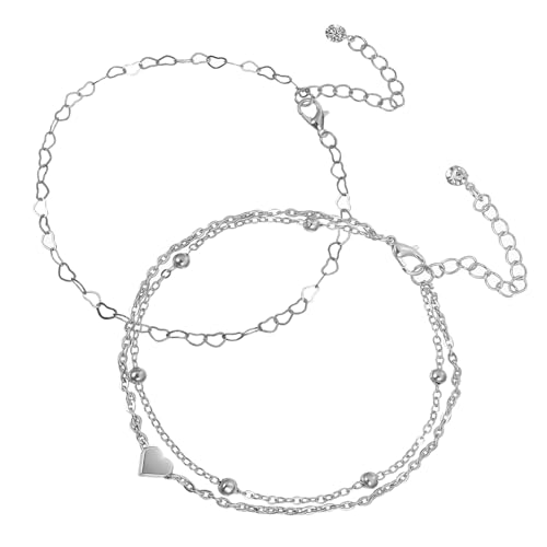 FOMIYES 2 Stück Teiliges Verstellbares Damen Fußkettchen mit Herzanhänger Boho Perlenkette Langlebiges Legierungsmaterial Vielseitig Tragbar als Fuß oder Armband für Strandpartys und von FOMIYES