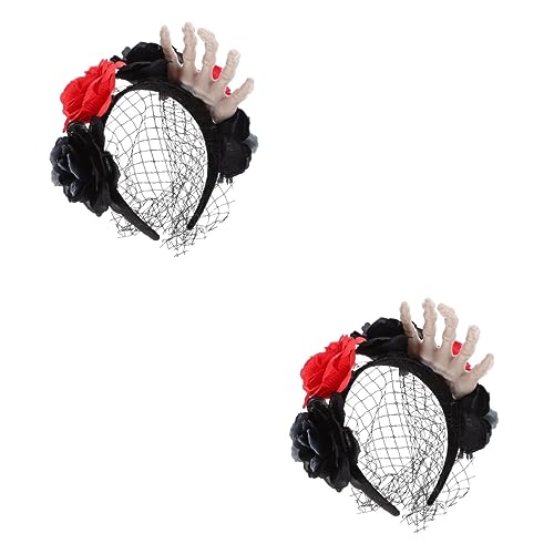 FOMIYES 2 Stück Totenkopf-Hand-Stirnband Mädchen-Stirnbänder Hexenkostüm Mädchen-Schleier Mexikanische Blumenkrone Halloween-Schädel-Stirnband Halloween-Skelett-Stirnband Stoff von FOMIYES