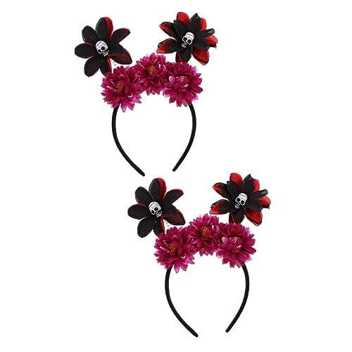 FOMIYES Rose 2 Stück Totenkopf-Stirnband Halloween-Haar-Accessoires Halloween-Stirnband Totenkopf-Haarband Blumen-Stirnband Kopfbedeckung Für Frauen Girlanden Für Dekoration von FOMIYES