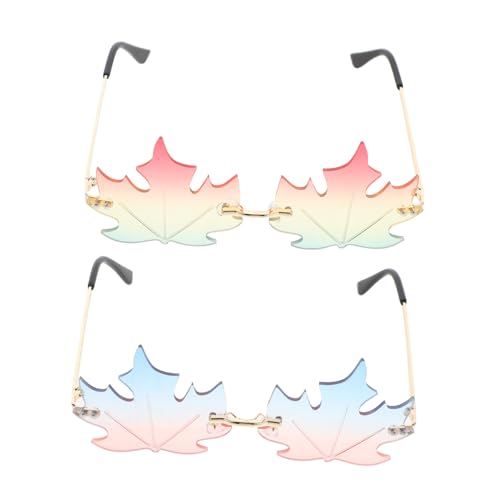FOMIYES 2 Stück Trendige Randlose Ahornblatt-sonnenbrillen für Damen Retro Partybrillen mit Uv-schutz Leichte Auffällige Disco Karnevalsbrillen für Feste und Alltag von FOMIYES