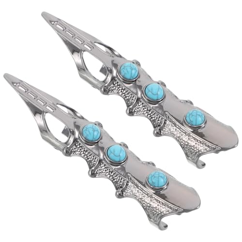 FOMIYES 2 Stück Türkis Punk Krallenringe Für Damen Und Herren Verstellbarer Rüstungsring Gothic Vollfingerschmuck Für Halloween-party Und Cosplay von FOMIYES