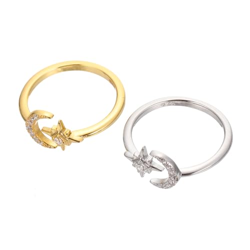FOMIYES 2 Stück Verstellbare Damenringe Mond Stern Design Sterling Silber mit Funkelnden Zirkonia Schmuck Offene Fingerringe für Alltag FOMIYES 2 Stück Verstellbare Damenringe Mond Stern Design Sterling Silber mit Funkelnden Zirkonia Schmuck Offene Fingerringe für Alltag von FOMIYES