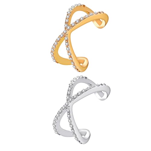 FOMIYES 2 Stück Verstellbare Doppellagige Kreuz Ringe Glänzende Kreative Fingerringe aus Langlebiger Legierung Schmuckdekoration für Damen und Partys von FOMIYES