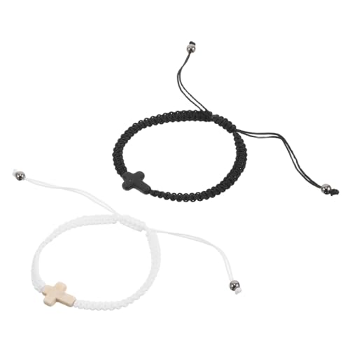 FOMIYES 2 Stück Verstellbare Freundschaftsarmbänder Handgeflochtene Einfarbige Gebetsarmbänder mit Kreuz Anhänger Verstellbare für Damen und Herren Spiritueller Schutz und Religiöser von FOMIYES