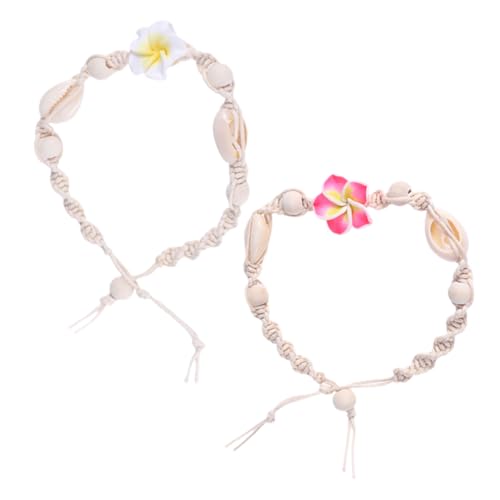 FOMIYES 2 Stück Verstellbare Fußkettchen für Damen mit Boho Blumen und Muschel Geflochtenes Leichtes Sommer Strand Schmuck Modisches Hawaii Fußband für Frauen von FOMIYES