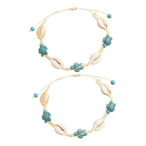 FOMIYES 2 Stück Verstellbares Boho Armband und Fußkettchen mit Muschel und Schildkrötenanhänger Handgefertigt Vielseitig Tragbar für Damen Strand und Sommer Schmuck von FOMIYES