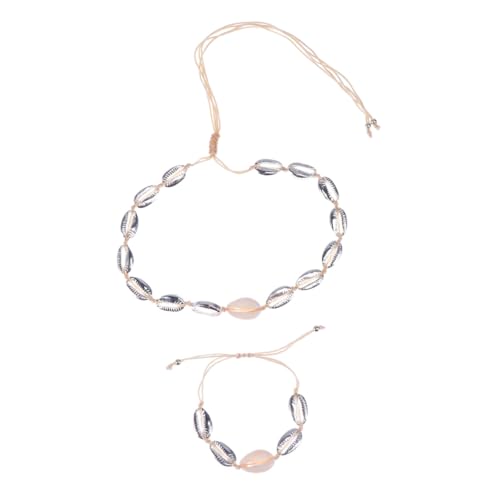 FOMIYES 2 Stück Verstellbares Teiliges Muschel Schmuckset aus Legierung Silbernes Armband und Halskette Langlebiger Silberschmuck für Damen Geeignet für Alltag Party und Strand von FOMIYES