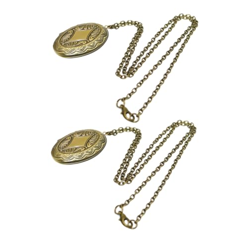 FOMIYES 2 Stück Vintage Bronze Oval Foto Medaillon Halskette Damen mit Gravur Anhänger zum Öffnen Persönlicher Erinnerungsanhänger Retro Schmuck von FOMIYES