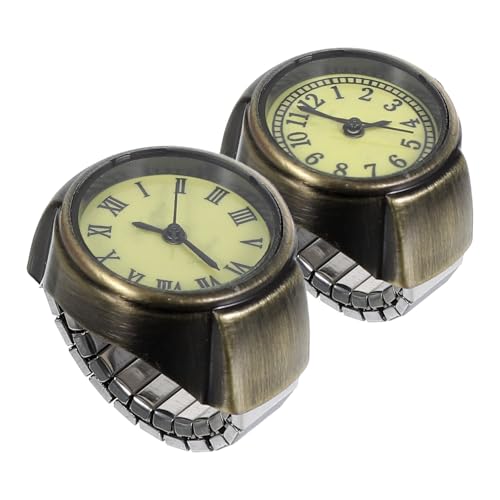 FOMIYES 2 Stück Vintage Ringuhren für Damen und Herren Elastisches Armband Runde Analoge Uhr mit Arabischen und Römischen Ziffern Platzsparendes Design Unisex Accessoire für Alltag und von FOMIYES