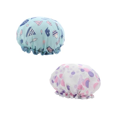 FOMIYES 2 Stück Wasserdichte Duschhauben Damen Doppelter EVA Badekappen mit Druck Motiv Langlebig Wasserabweisend für Duschen und Haarschutz Praktische Schutzhauben für Frauen von FOMIYES