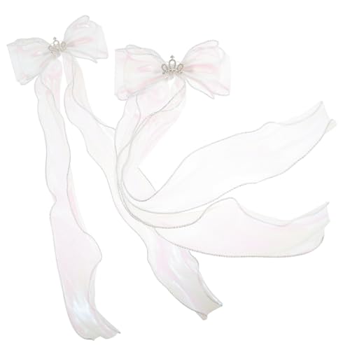 FOMIYES 2 Stück Weiße Haarspangen mit Spitzen Schleifen und Funkelnden Lange Bänder Vielseitig Einsetzbar für Teen Mädchen Dekorative Haarklammern für Frisuren von FOMIYES